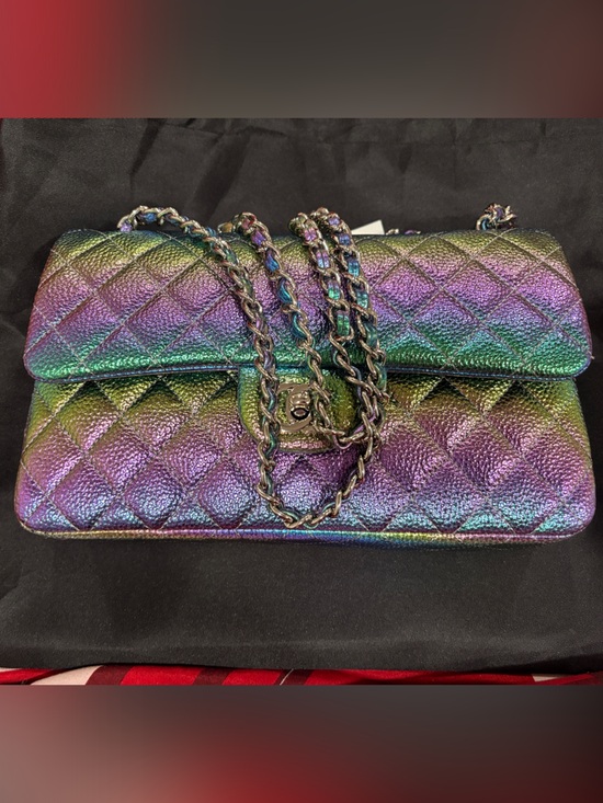 Handbags - Rainbow Leather Iridescent Quilted Chain Shoulder Bag - Multicolor
